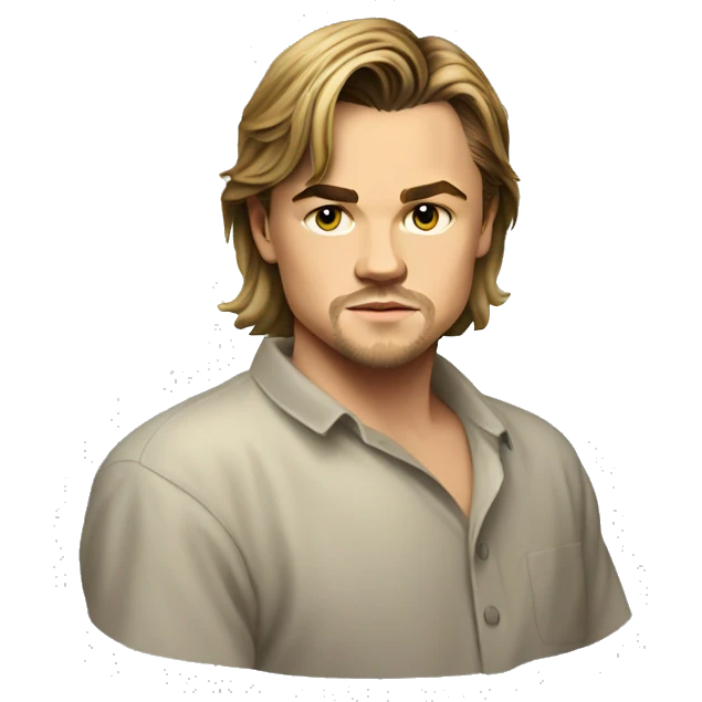 Young Leonardo DiCaprio with a short mullet, no facial hair emoji