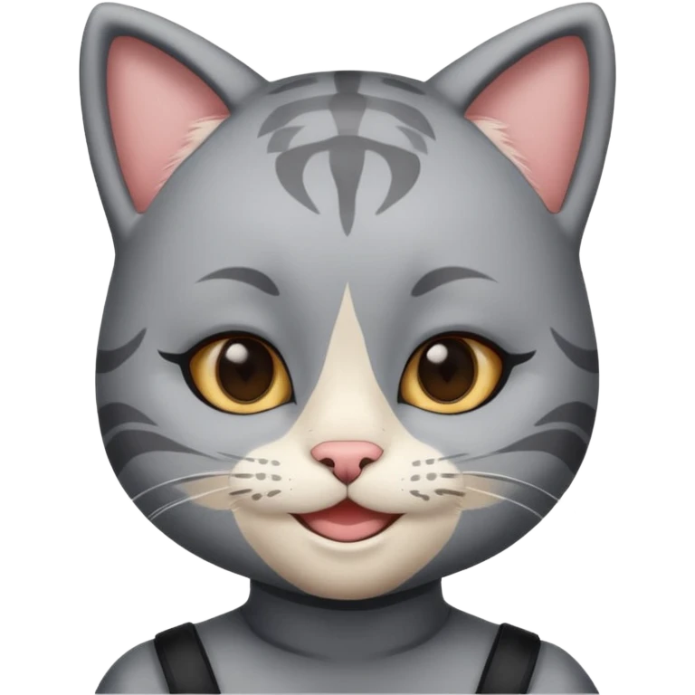 little kid with cat face paint and grey cat suit emoji