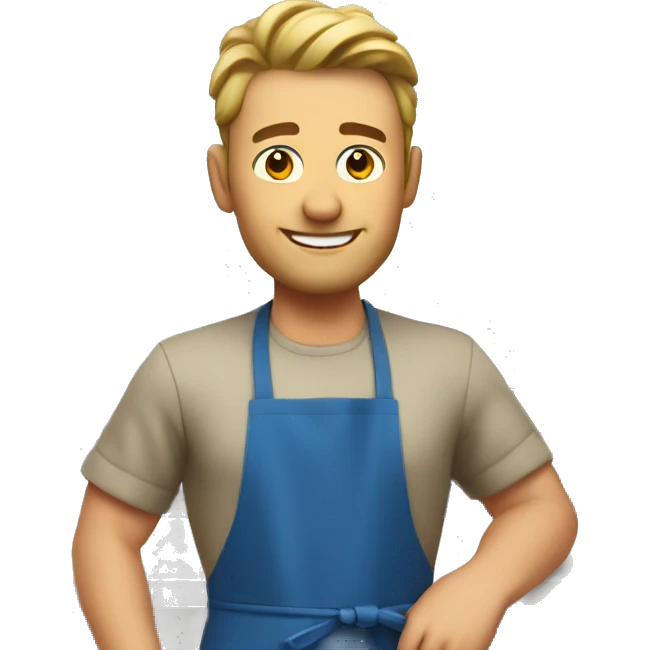 Handsome strong white man in kitchen with apron emoji
