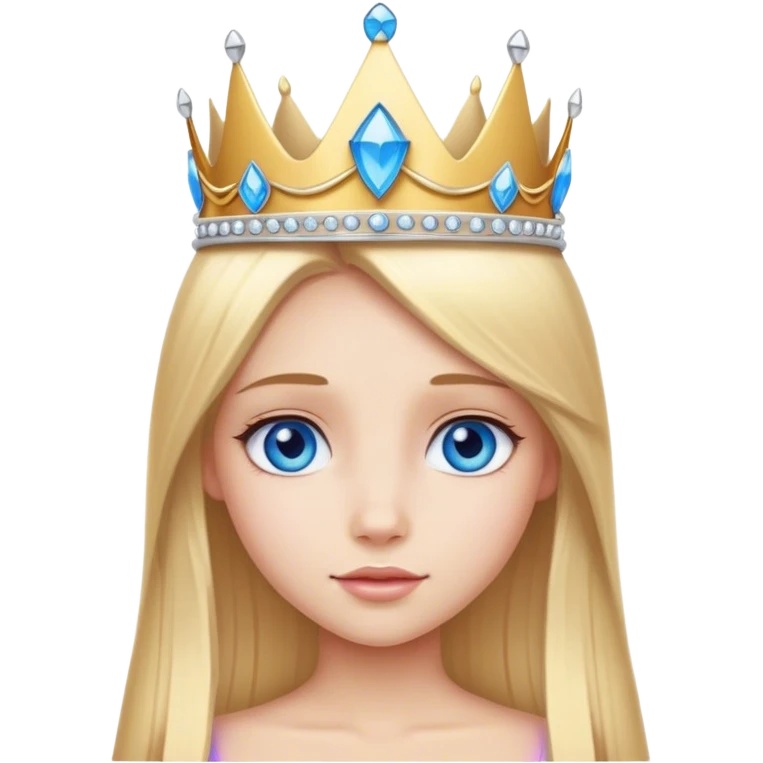 Straight long blonde hair and blue eyes girl and princess crown emoji