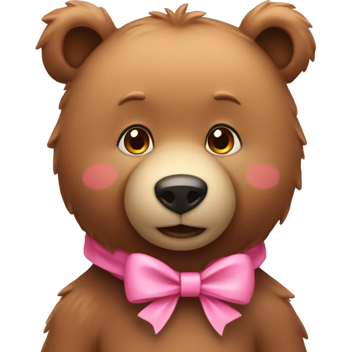 light brown bear with pretty pink bow around neck emoji