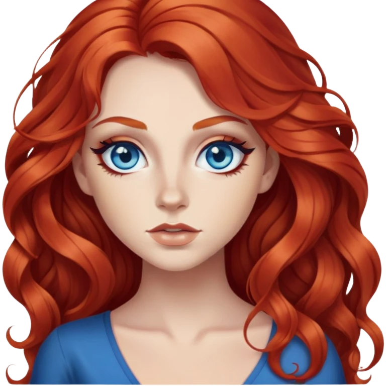 pretty long hair wavy red hair baddie with eyeliner and blue eyes emoji