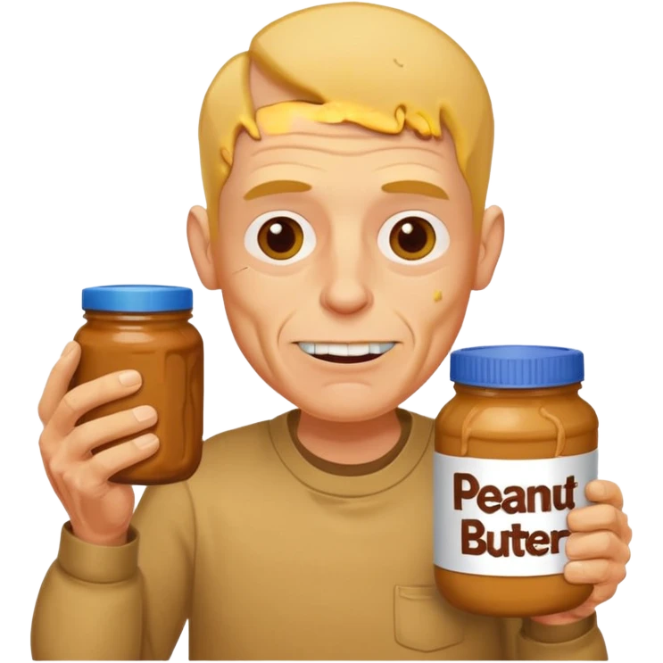 White man, barely any hair, lots and lots of wrinkles, bad yellow teeth, and peanut butter. Cerebral palsy emoji