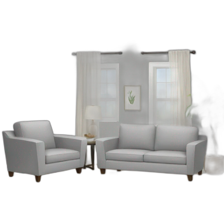 white living room with a gray couch emoji