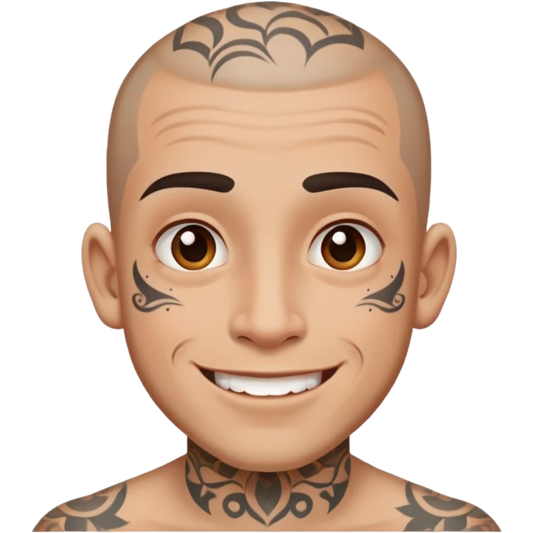 man with small face tattoos, cheerful expression emoji