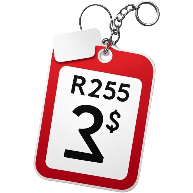 price tag sticke, with the text "R$25", red and white emoji