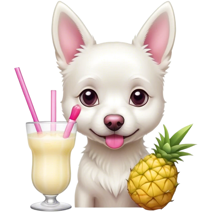 White small Dog with pink nose drinking a pina colado  emoji