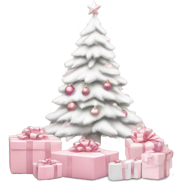 Light pink Christmas gifts under a white Christmas tree  emoji