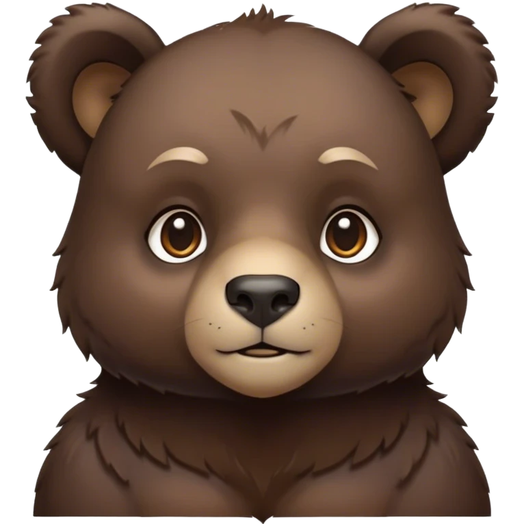 Cinematic Noble bear cub Portrait Emoji, Poised and regal, with a large, imposing build and a thick, well-groomed rich dark brown fur, deep-set soulful eyes, Simplified yet sharp and sophisticated features, highly detailed, glowing with a soft, dignified glow, high shine, intelligent and formidable, stylized with an air of wild majesty, focused and attentive, soft glowing outline, capturing the essence of a watchful and commanding guardian, so majestic it feels as though it could lumber out of the screen with effortless authority! emoji