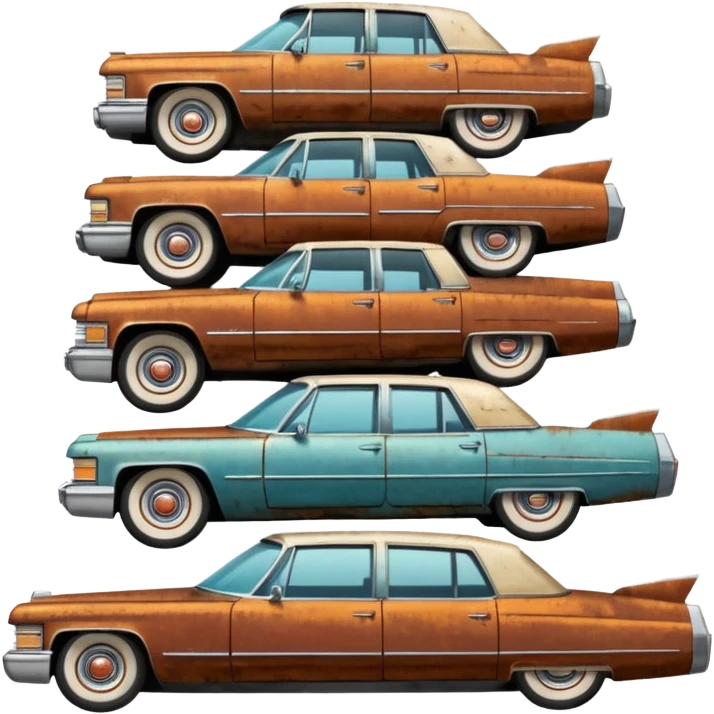 Cinematic realistic ultra HD - a pile of old vintage cadillac cars stacked in a pyramid emoji