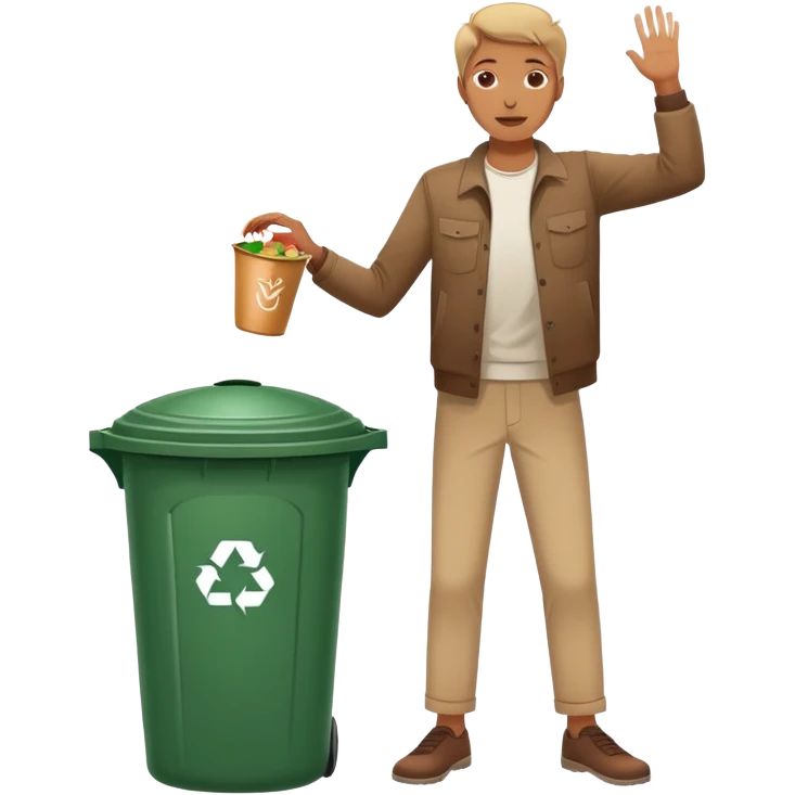 person throwing leftover food into a dustbin, simple and clear, friendly emoji
