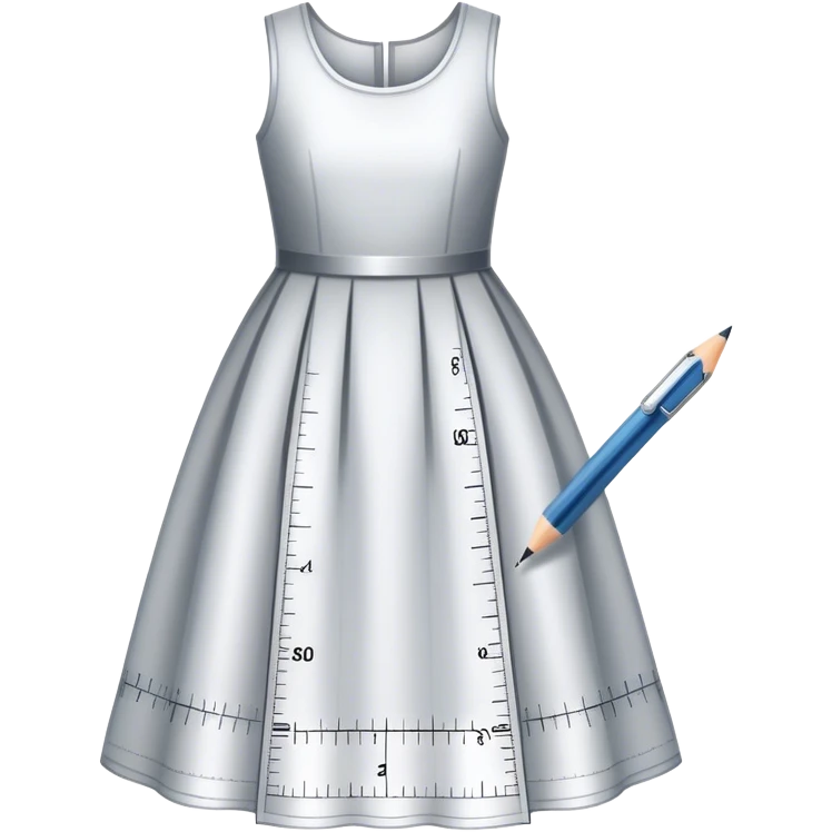 Icon for Fashion Design: a dress pattern with measurements, a ruler and a pencil. The icon should represent the process of designing clothing with a focus on precision and tailoring. Transparent background. emoji