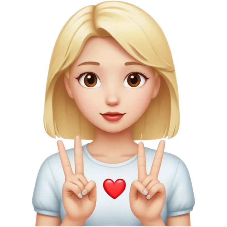 A blonde girl showing heart finger emoji