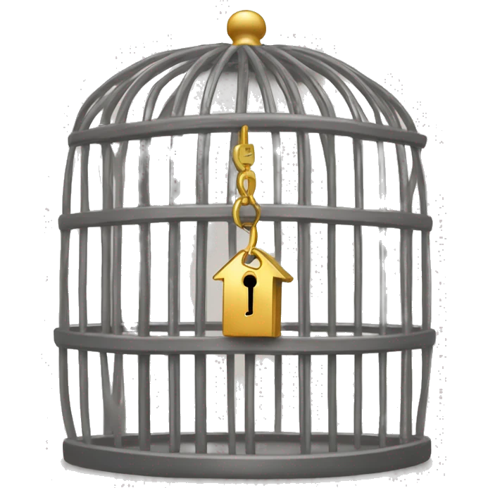 long and empty cage with a golden key next to i emoji