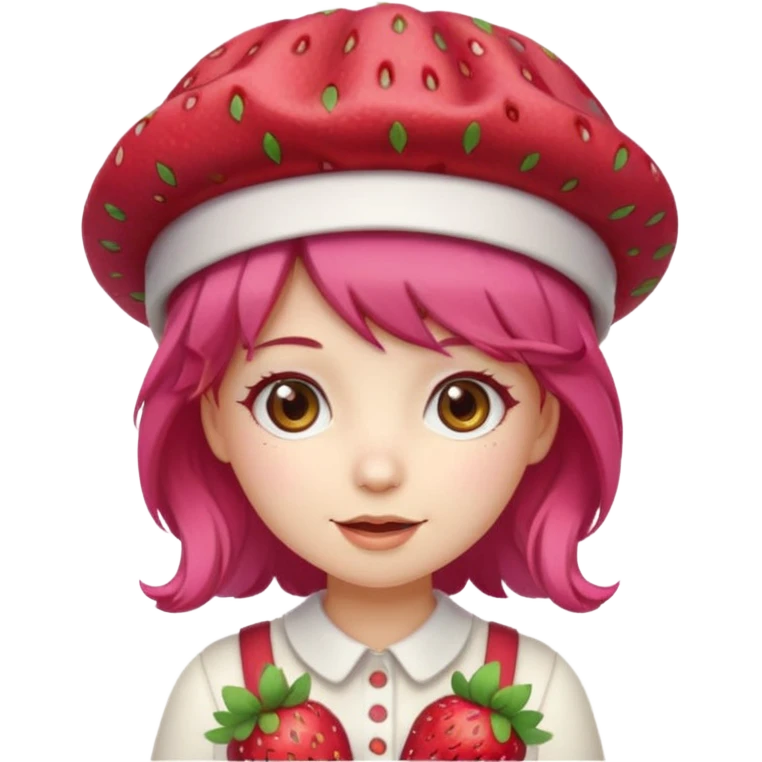 Cute ai emoji girl strawberry hair, and shortcake Berry hat, kawaii emoji