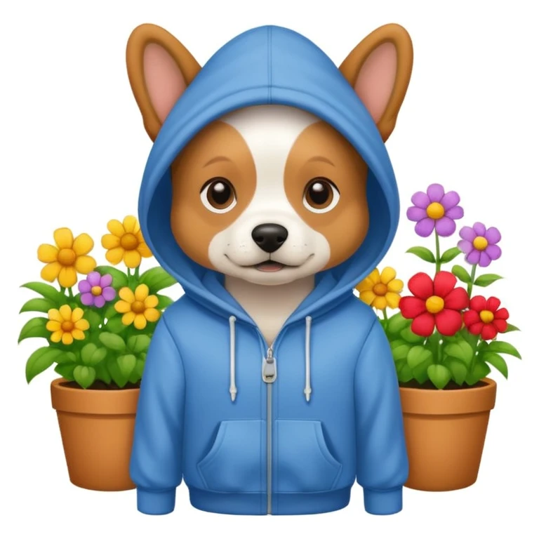 dog in a hoodie, garden background emoji