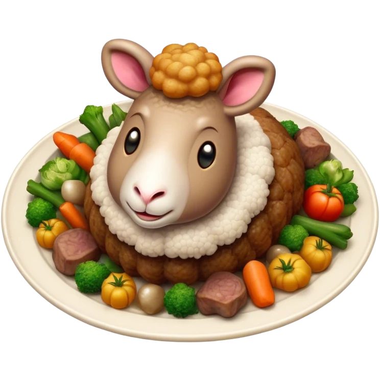 Cinematic Realistic Roast Lamb Dish Emoji, depicted with tender, succulent lamb roasted to perfection and served with seasonal vegetables, rendered with rich textures and inviting warm lighting that captures its traditional heritage. emoji