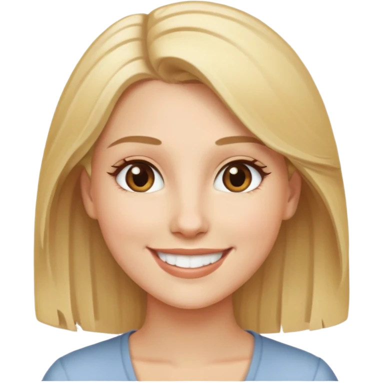 Woman with blonde hair and light brown eyes, smiling emoji