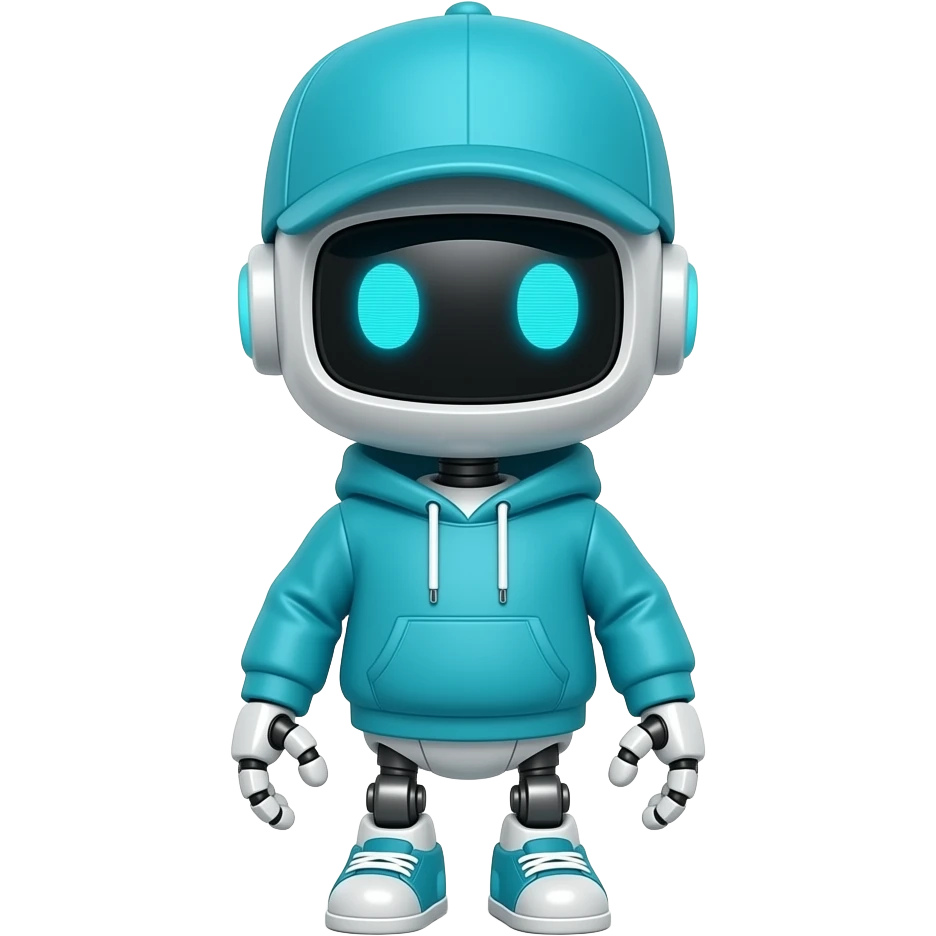 tiny Robot in cyan hoodie cap emoji