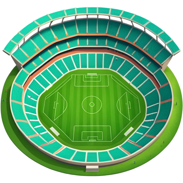 top-down view of a stadium with green grass field and stands around emoji