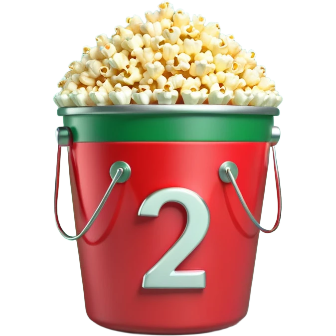 A 3D number 2 in a movie theater setting, shiny red surface; bright string lights on the number, the border is green with tiny string lights like stroke ; cinematic glow with subtle haze; glossy, premium Hollywood countdown look; centered composition. emoji