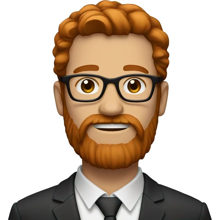 A man with long dark ginger hair, a big dark ginger beard and glasses emoji