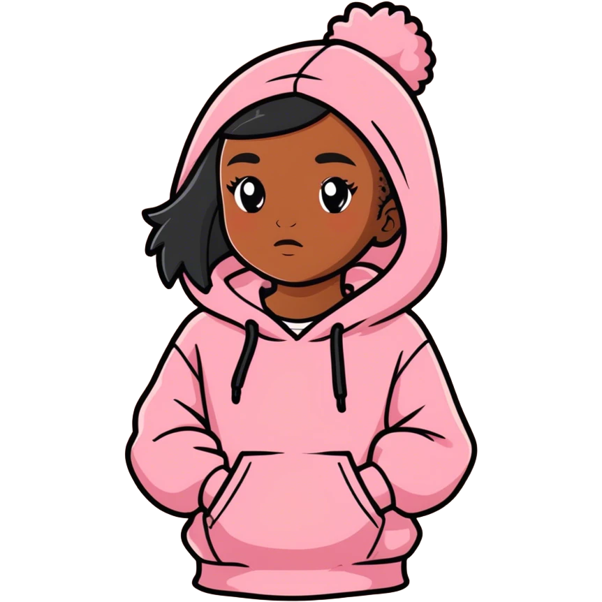 Brown girl in pink palm puff hoodie  emoji