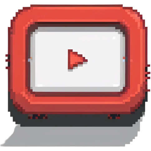 YouTube logo, red rounded rectangle with white play button in center emoji