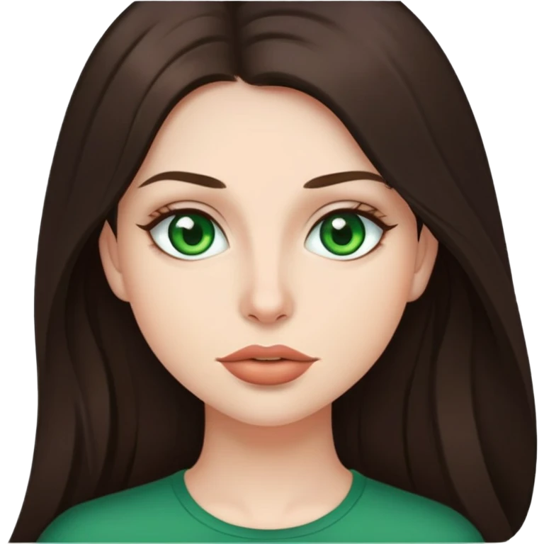 Me with long dark brown hair green eyes and thin top lip and big bottom lip emoji