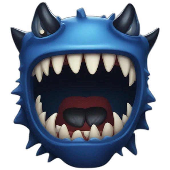sharp teeth dark blue monster with big black eyes emoji