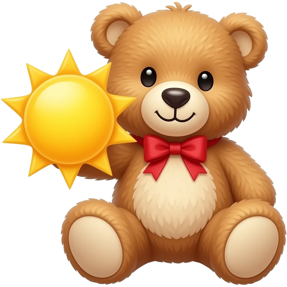 teddy bear emoji with red bow holding the sun emoji