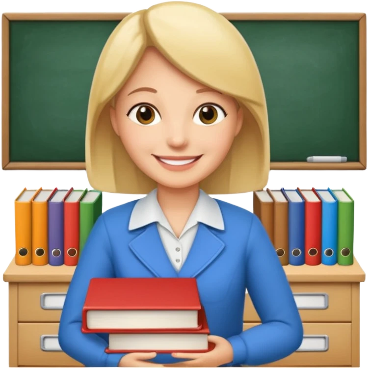 a classroom with books and a teacher emoji