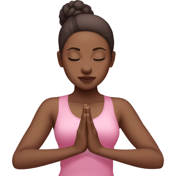 White Brunette Girl doing praying yoga pose in pink tones half body emoji