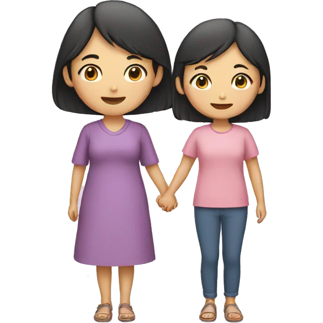 asian mother and daughter holding hands emoji