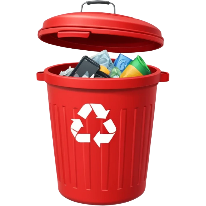 Red trash can with opened lid emoji