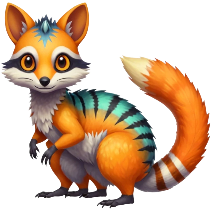 Colorful Fruity Iridescent Warm-colored Tropical Exotic Vernid-Sergal-Trico-Numbat-Nargacuga-fusion-hybrid-animal-creature, full body emoji