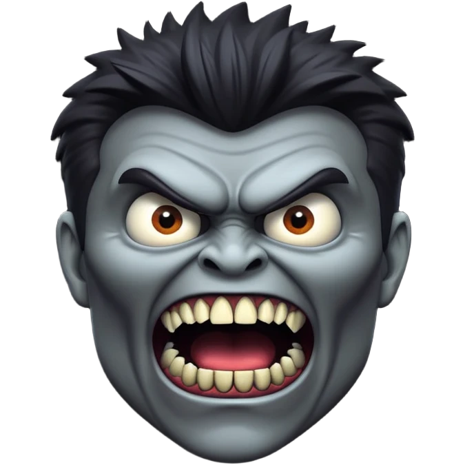 Rick Astley but his head is gray as hell and he blends in with the pitch black background and looks like he’s lurking in the shadows and only he has angry monster teeth and looks like he’s about to eat someone and he is most likely a killer emoji