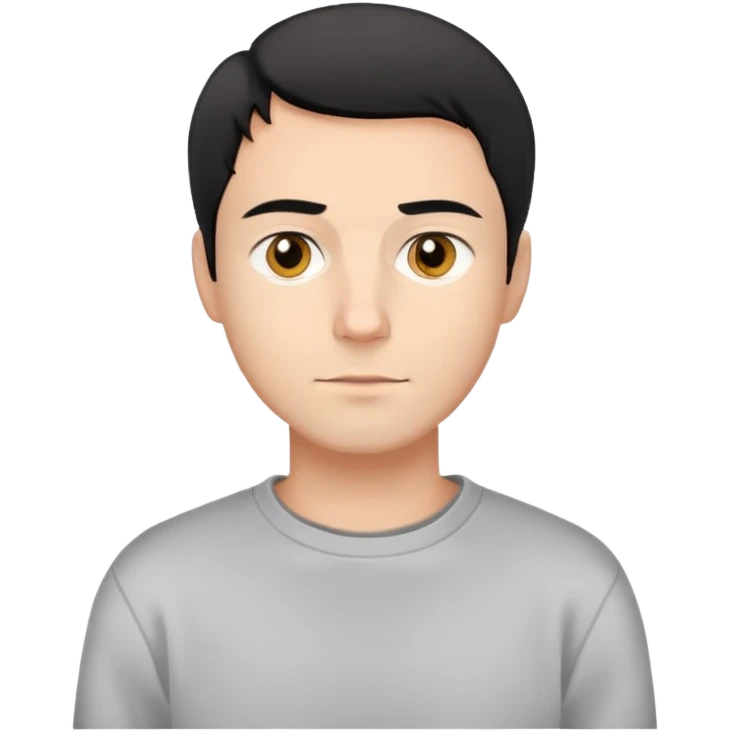 Avatar masculino tranquilo: piel clara, ojos marrón dorado, pelo negro corto. Leve sonrisa. Sudadera gris, camiseta blanca. Fondo blanco.

Emojis: 🧑‍🦱👤😊👀✨🖤🧥👕⚪灰色

Sticker con Lentes:

Mismo avatar con gafas de lectura cuadradas negras. Aire intelectual.

Emojis: 🧑‍🦱👤😊<0xF0><0x9F><0xA5><0xB3>👀🖤🧥👕⚪灰色⚫ emoji
