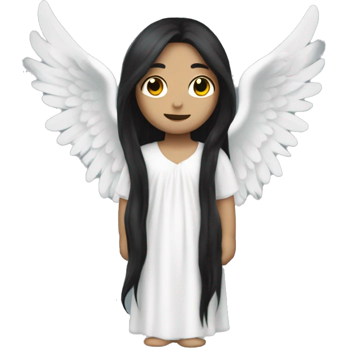 An angel with long black hair and white skin emoji