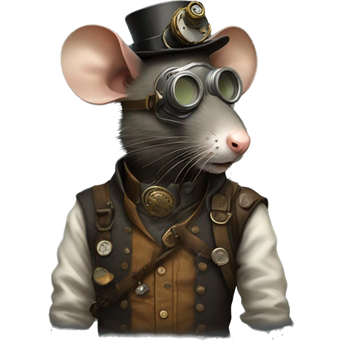 Profile of a rat with a steampunk cloth gas mask and ragged clothes. No hat  emoji