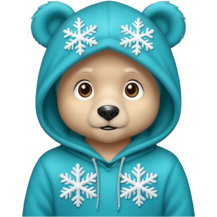 Glitter bear with cyan snowflake black sweatshirt emoji