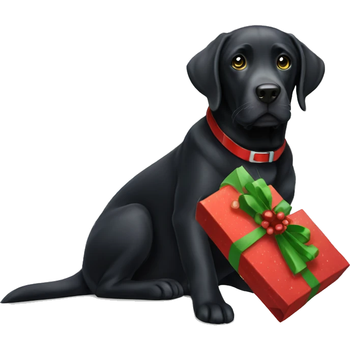 Black Labrador holding Christmas present emoji