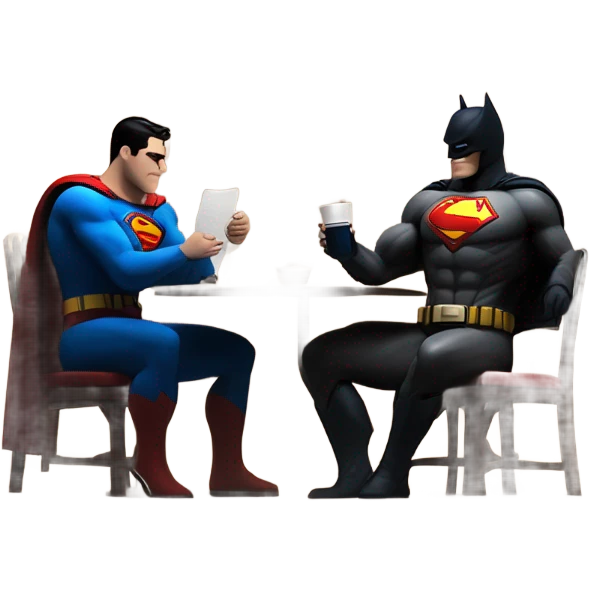 Superman and Batman at a cafe  emoji
