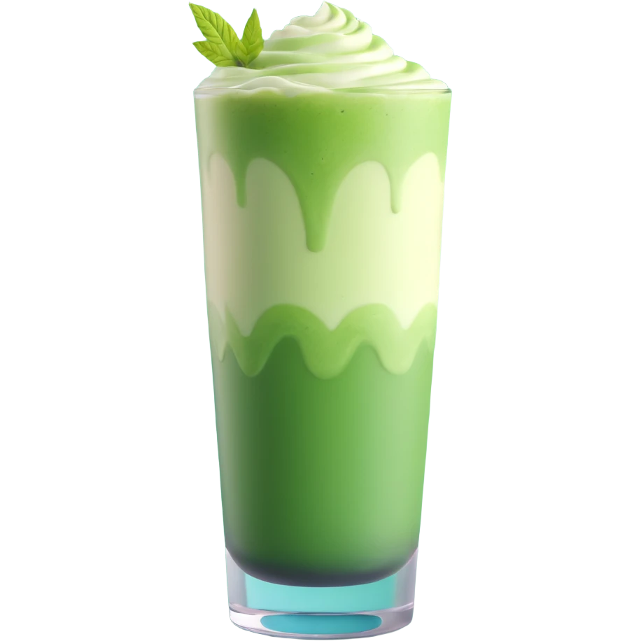 3D realistic iced matcha latte in a tall glass, visible ice, creamy green layers, photorealistic style emoji