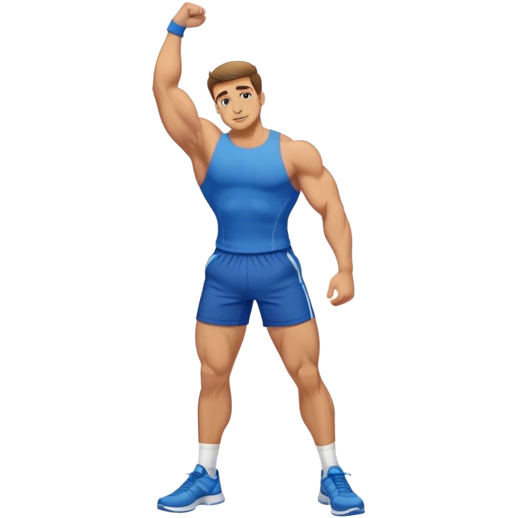 buff guy blue shorts stretching quadriceps emoji