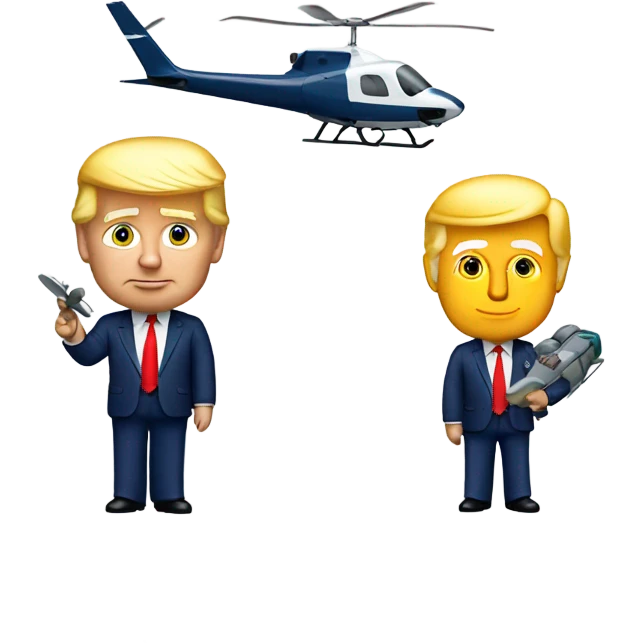 Donald trump holding an airplane in one hand and a helicopter in the other hand emoji