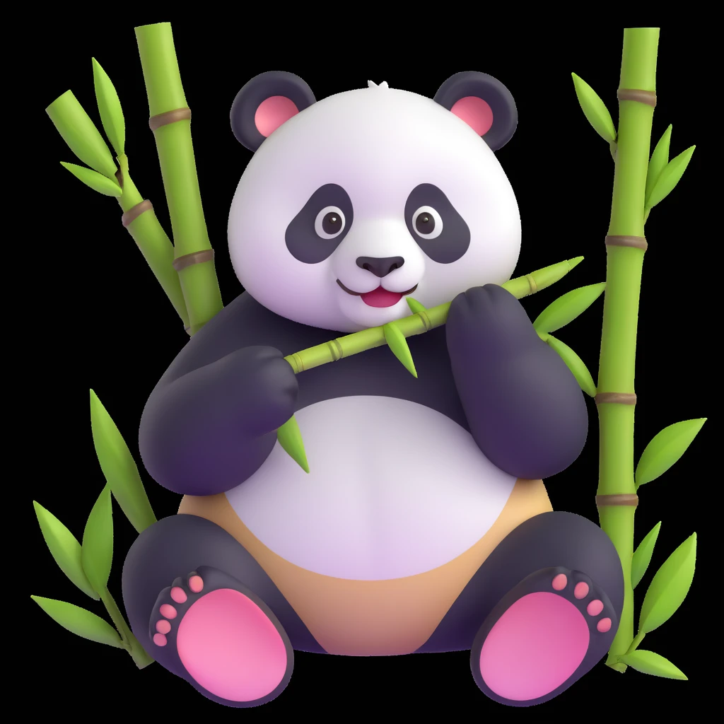 panda eating bamboo in forrest, close up pose emoji