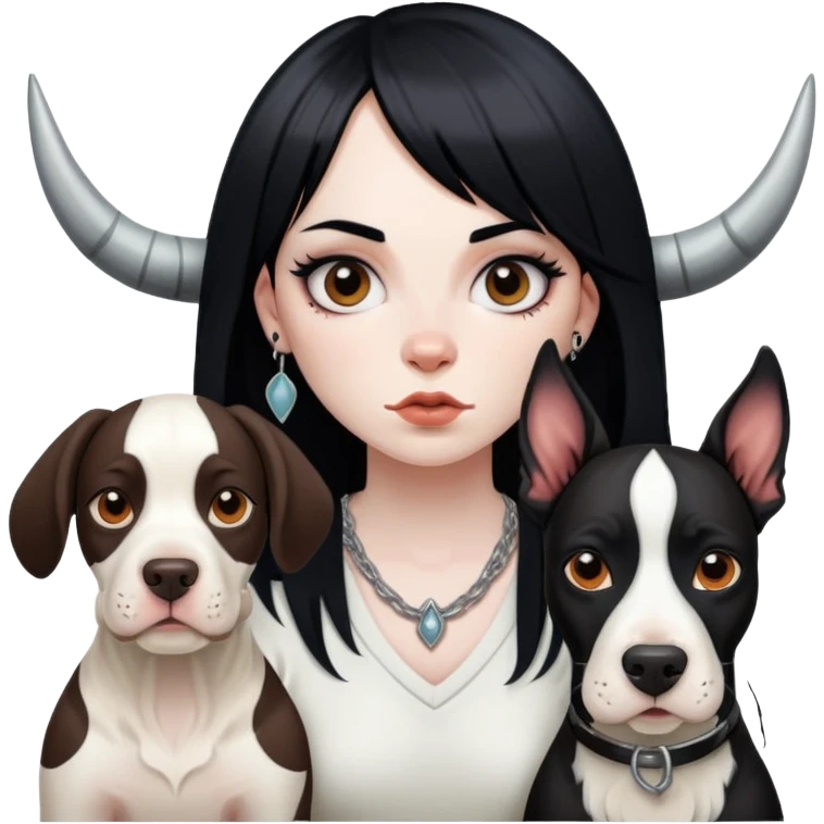 girl with long black  straight bangs hair with tattoo and a Springer dog  and  bull a terrifying dog emoji