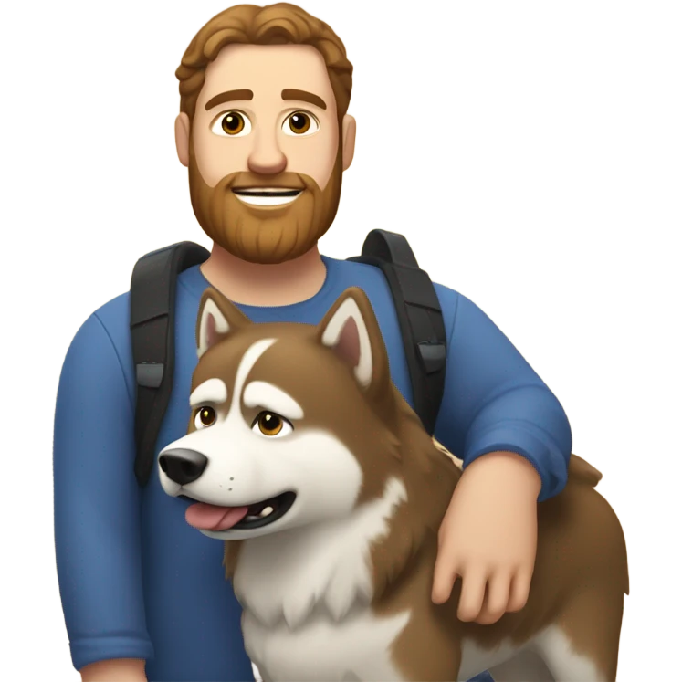 Heavy White man brown hair beard with husky dog  emoji
