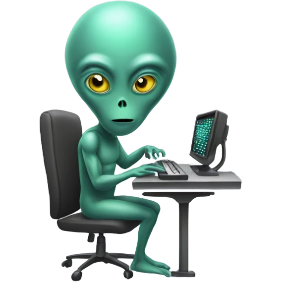 Alien typing on computer emoji